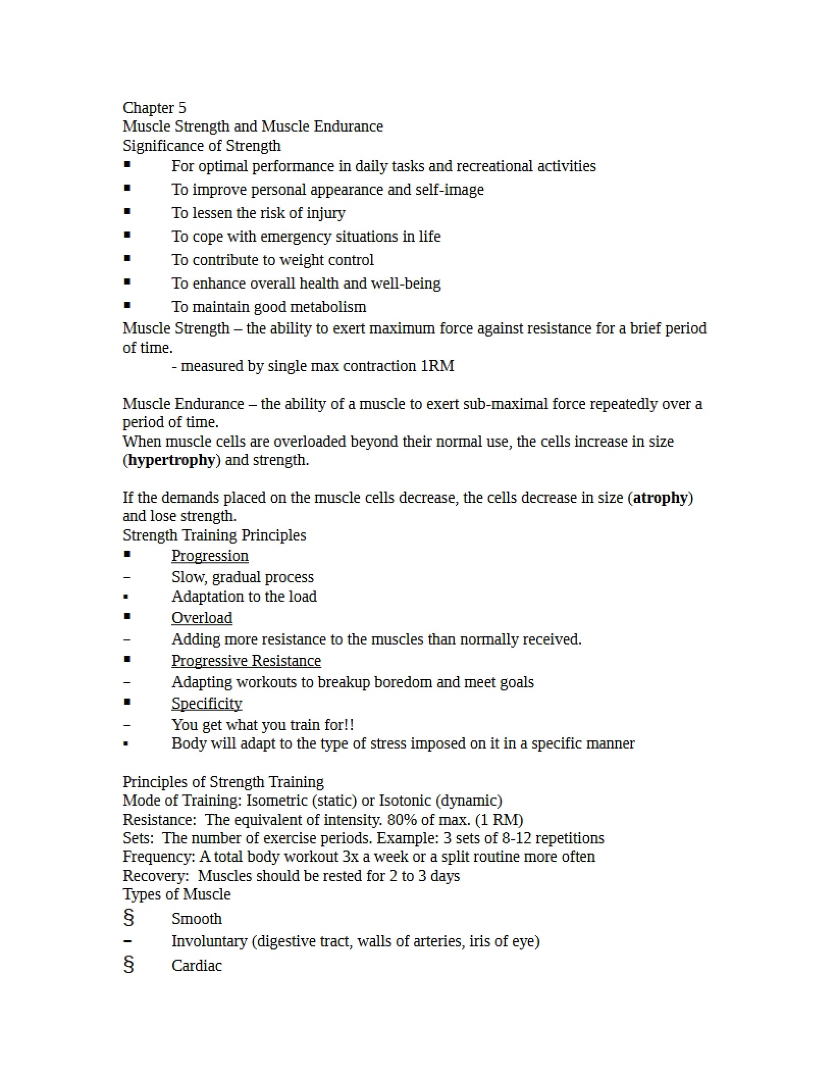 Endurance and Strength of Muscles
