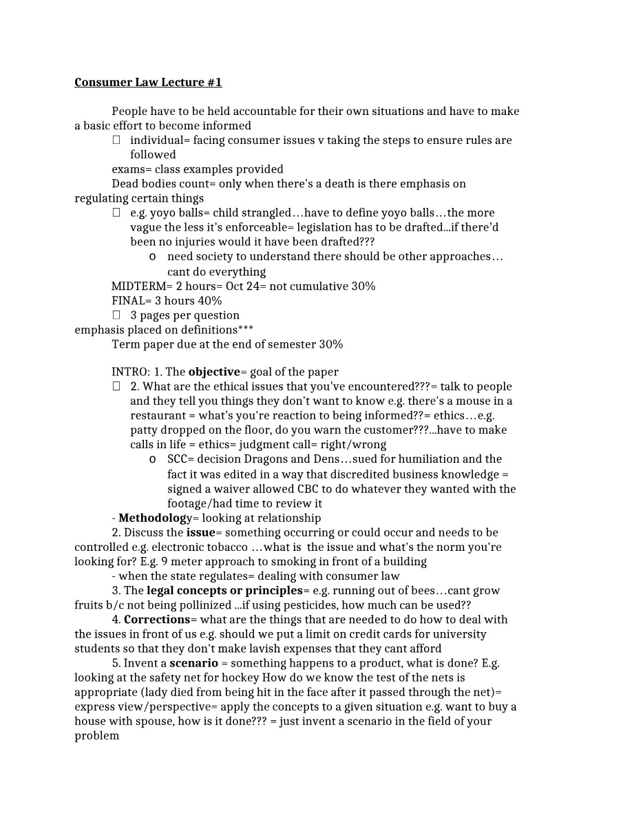 Lectures on Consumer Law