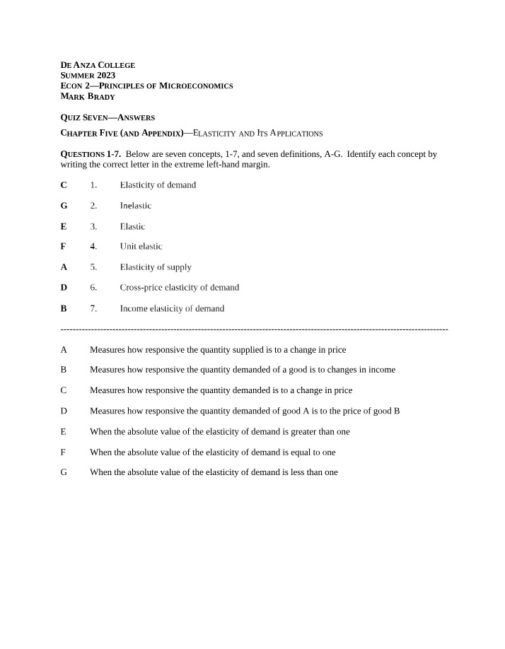 Elasticity and Its Applications - Quiz Seven Answers