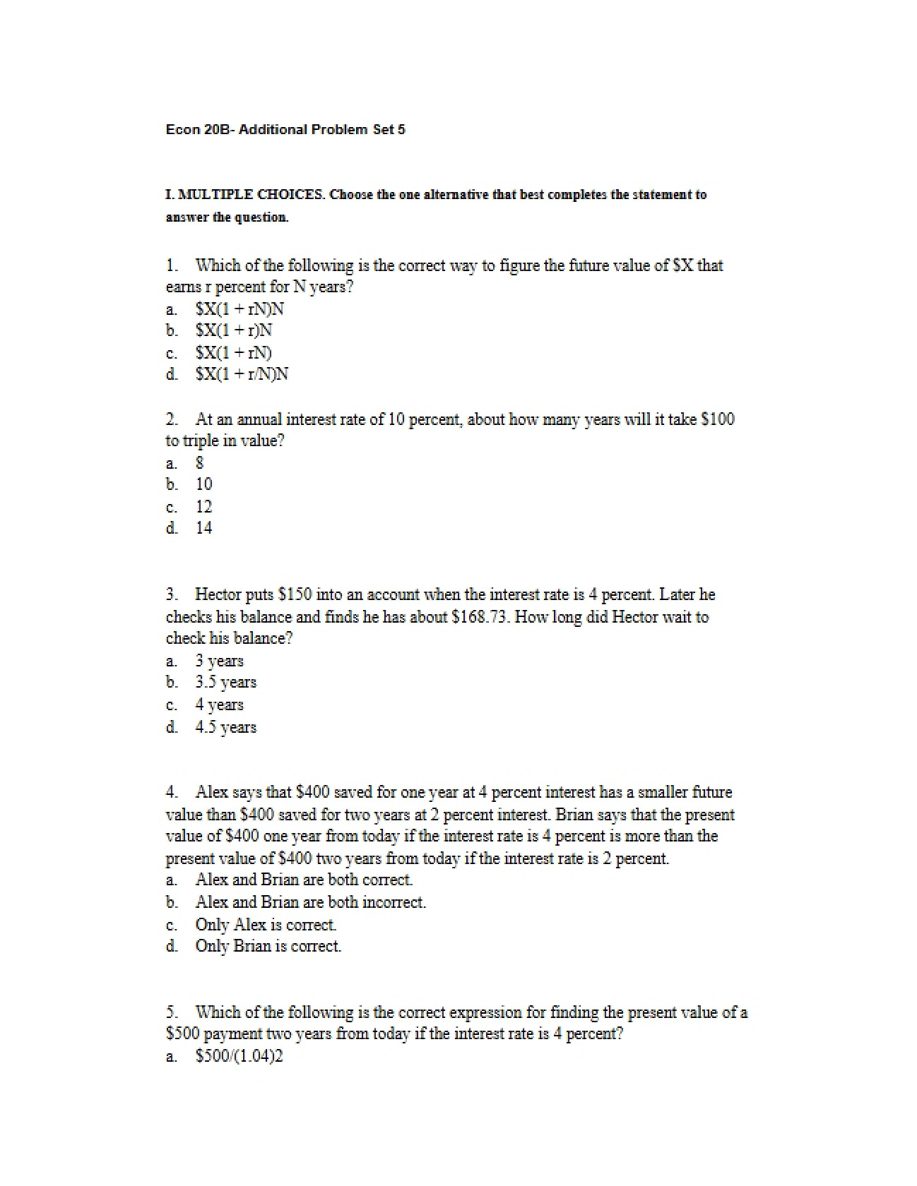 Problem Set 5 Supplement