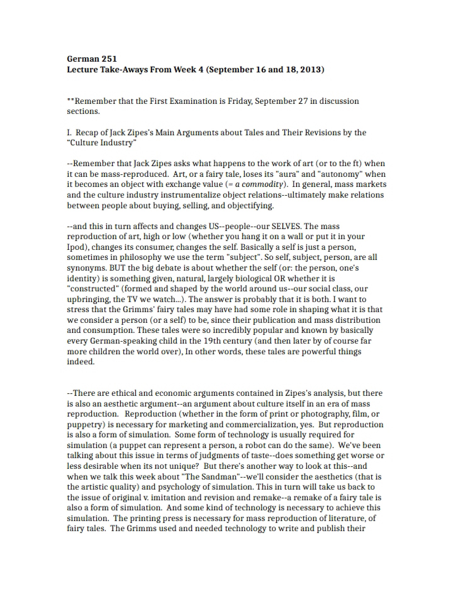 Key Points Week 4 Lecture (2013)