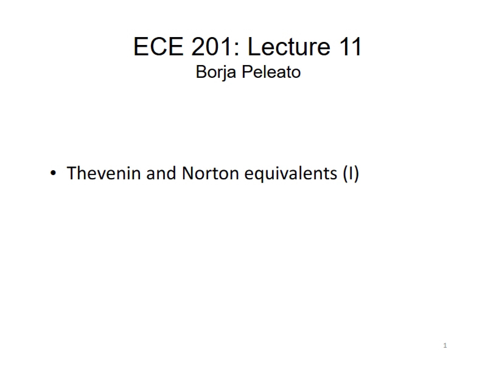 Part I Thevenin and Norton Theorems (Lecture 11)