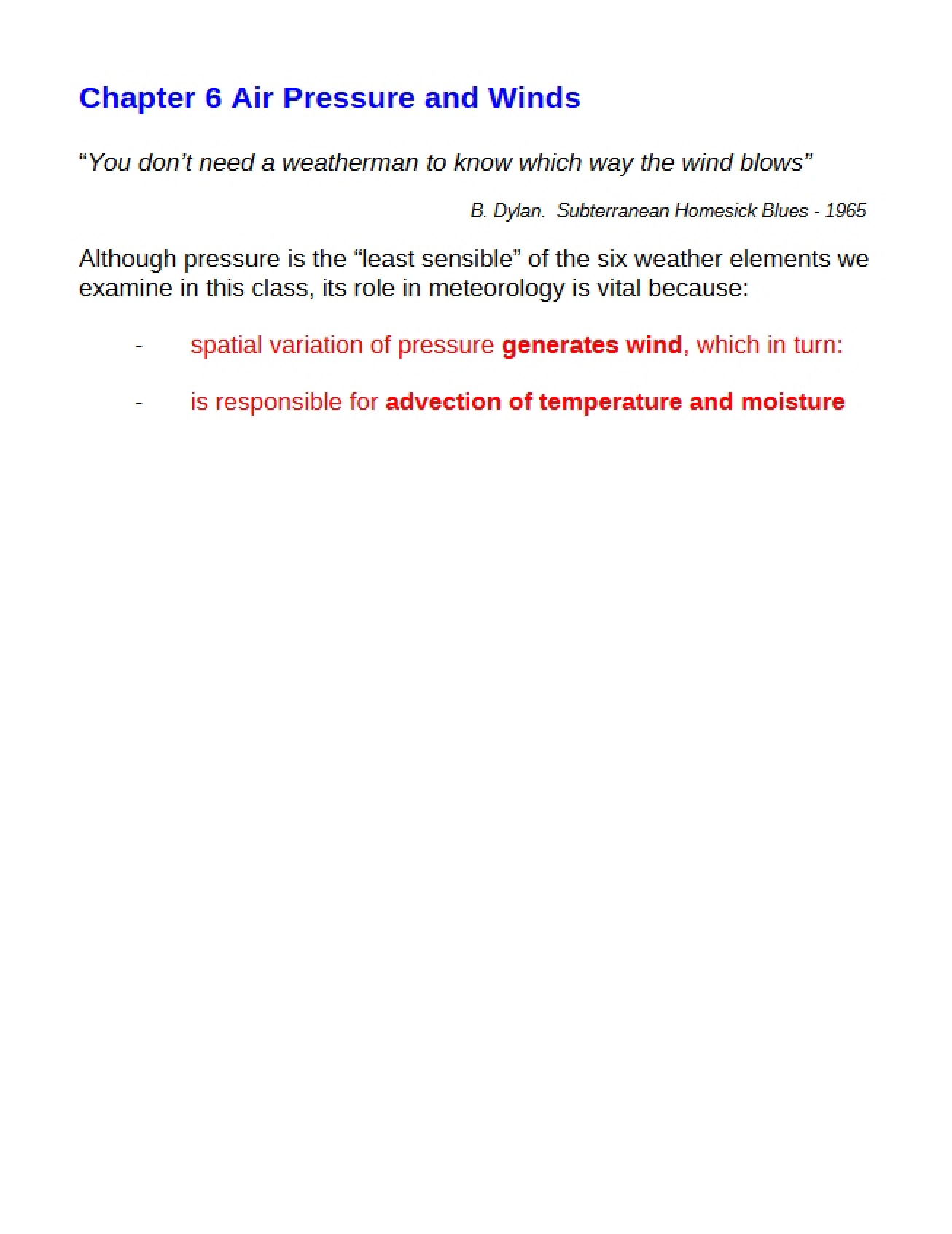 Winds and Air Pressure Chapter 6