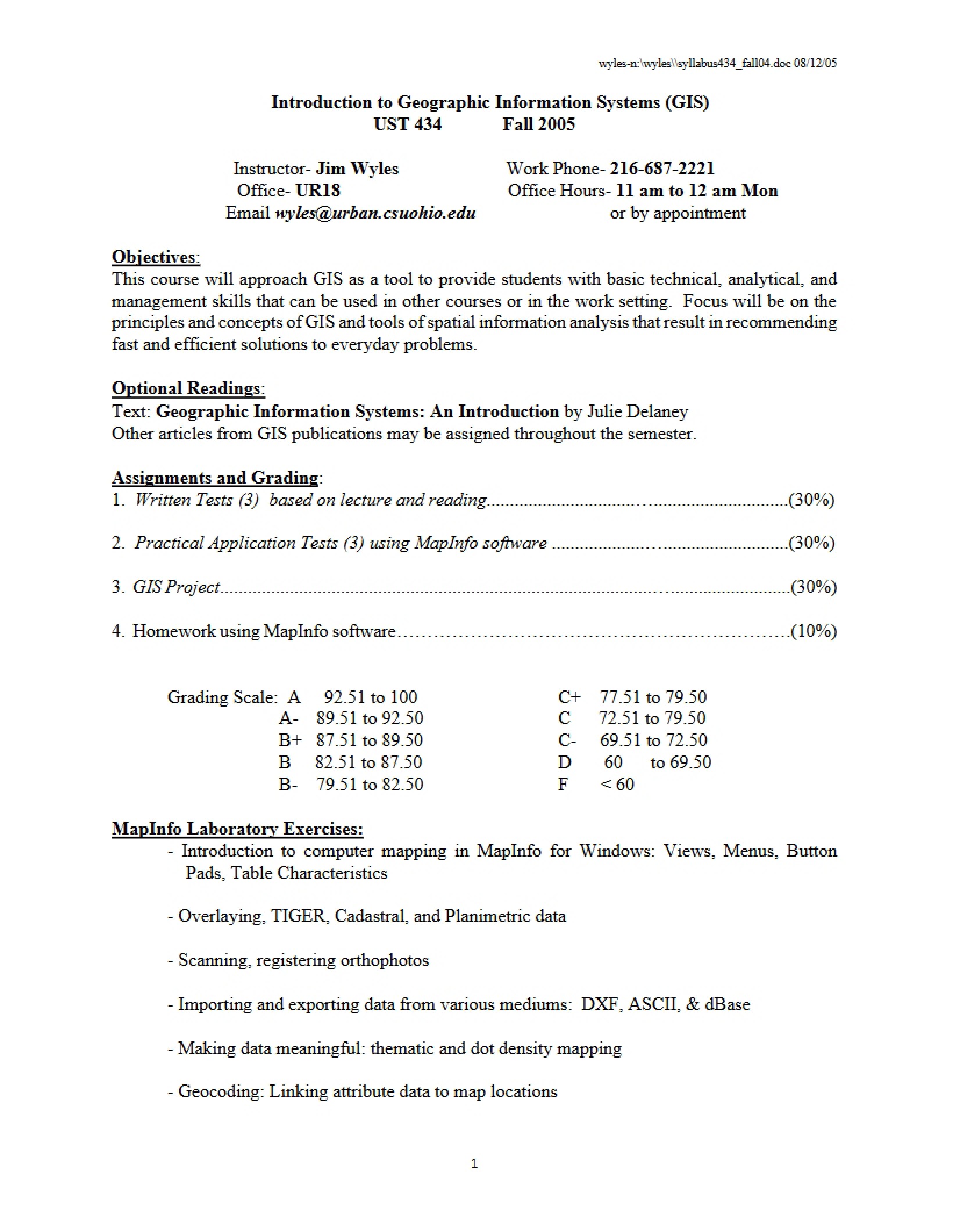 Course Syllabus Introduction to GIS