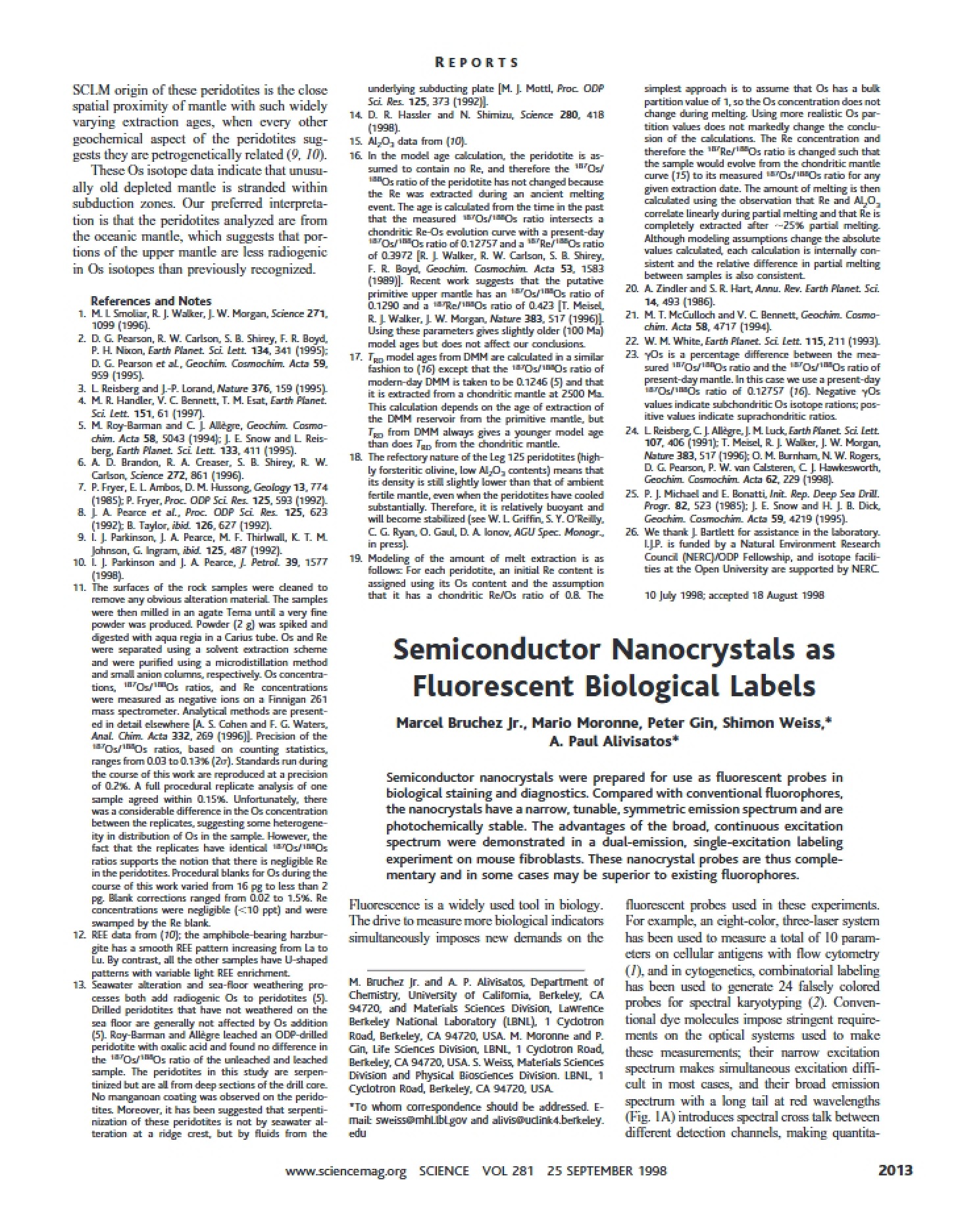 Fluorescent Biological Labels Semiconductor Nanocrystals
