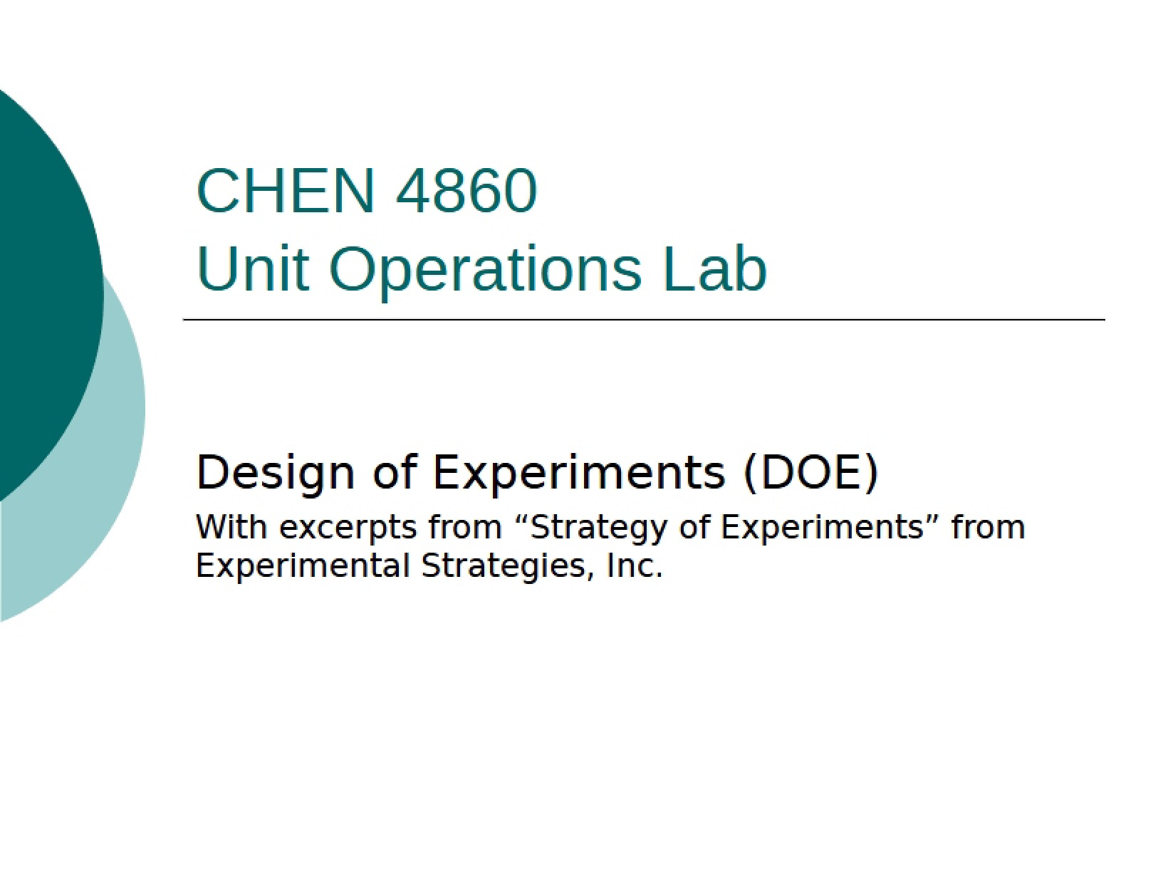 Lecture One Design of Experiments