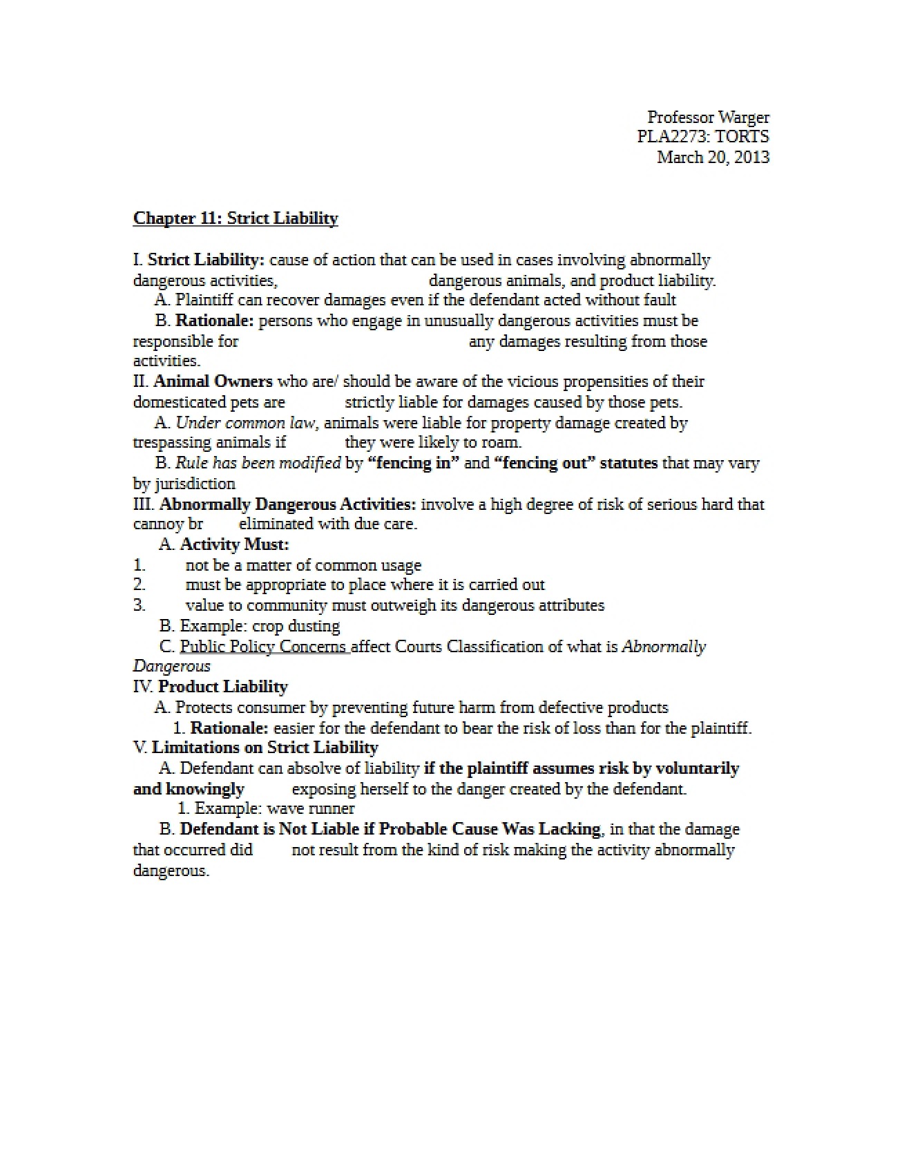 Strict Liability Torts Chapter 11