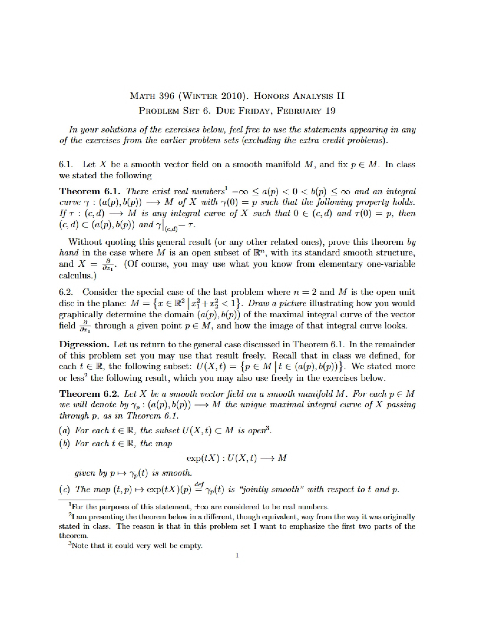 Sixth Problem Set