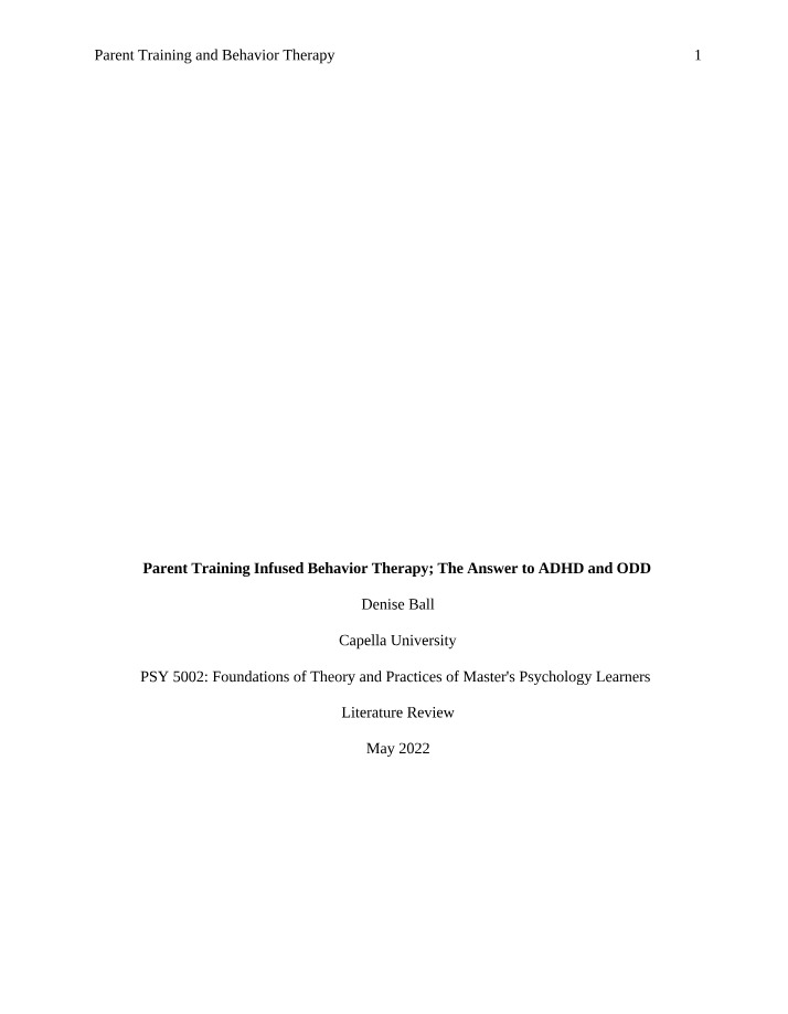 Behavior Therapy and Parent Training