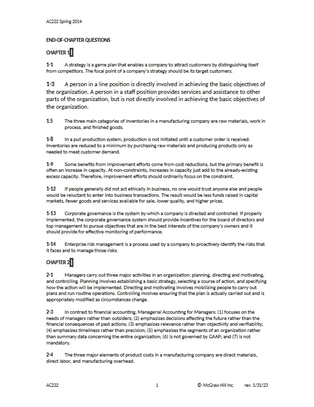 Managerial Accounting Lectures I