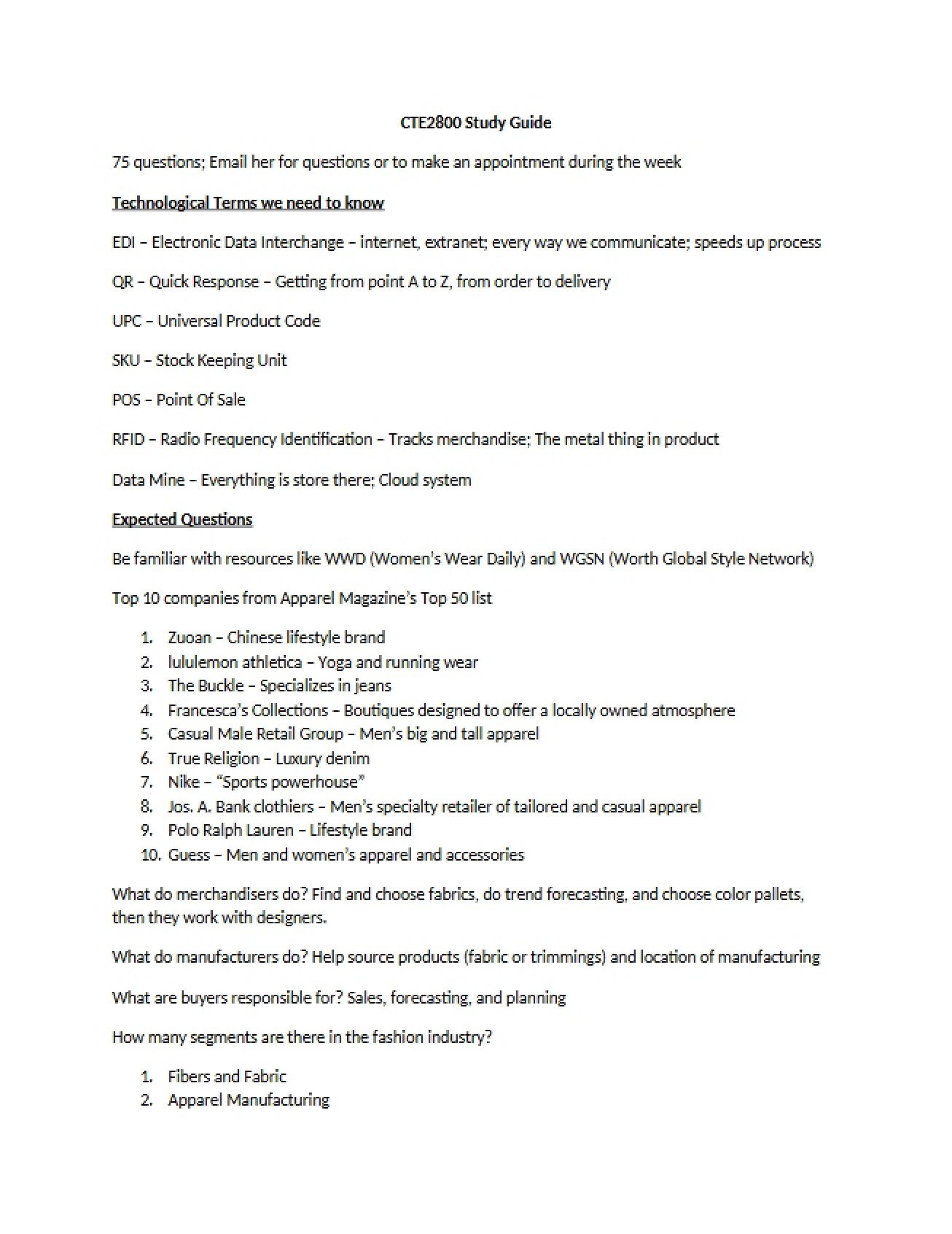 Study Guide for Textile Analysis