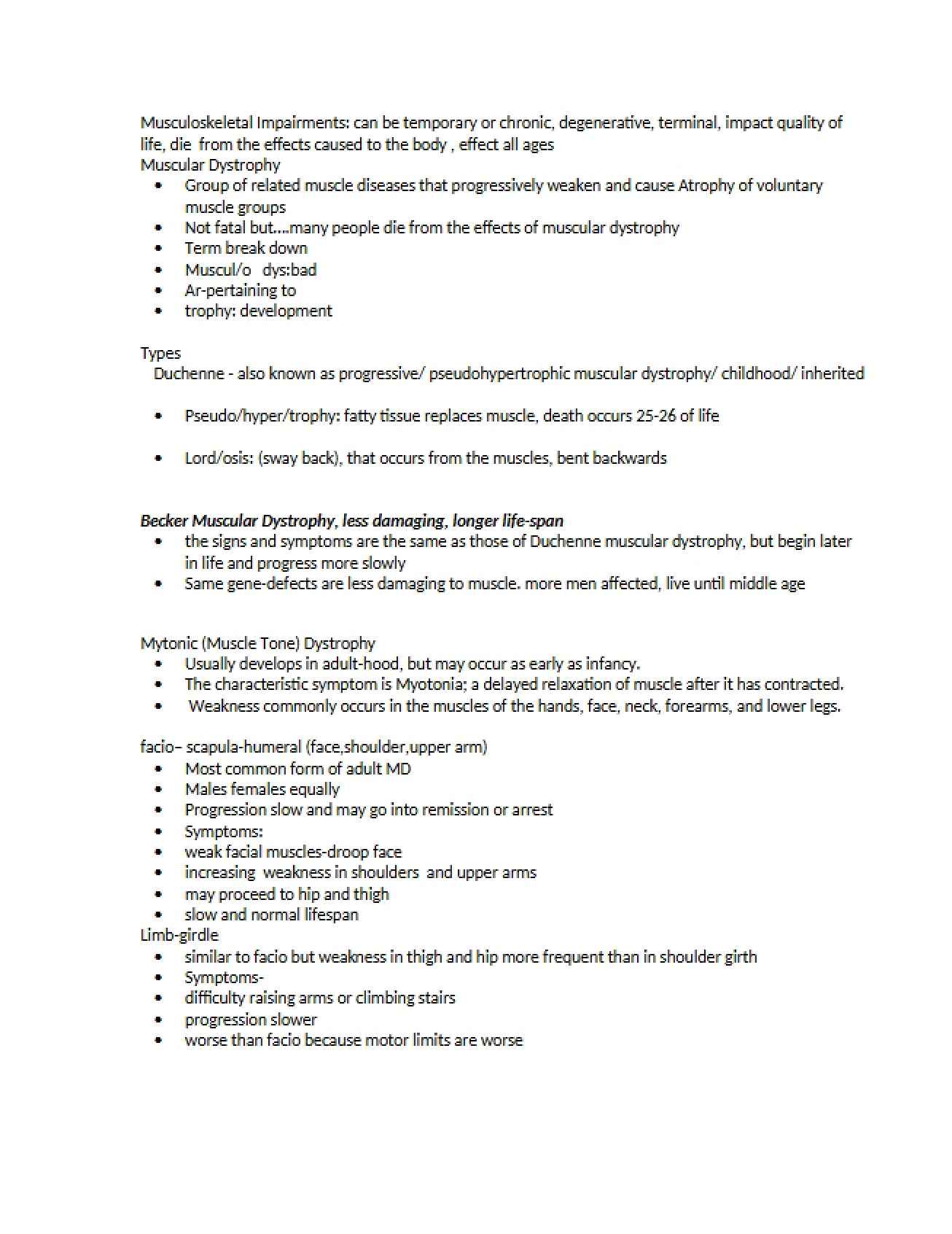 Musculoskeletal Impairments