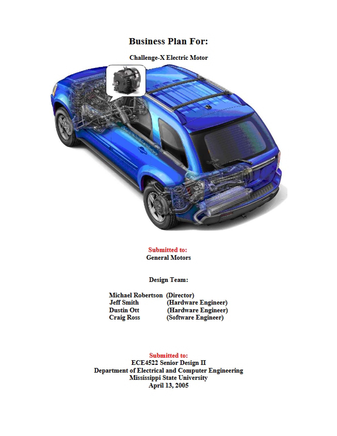 Challenge X Electric Motor Business Plan - ECE 4522