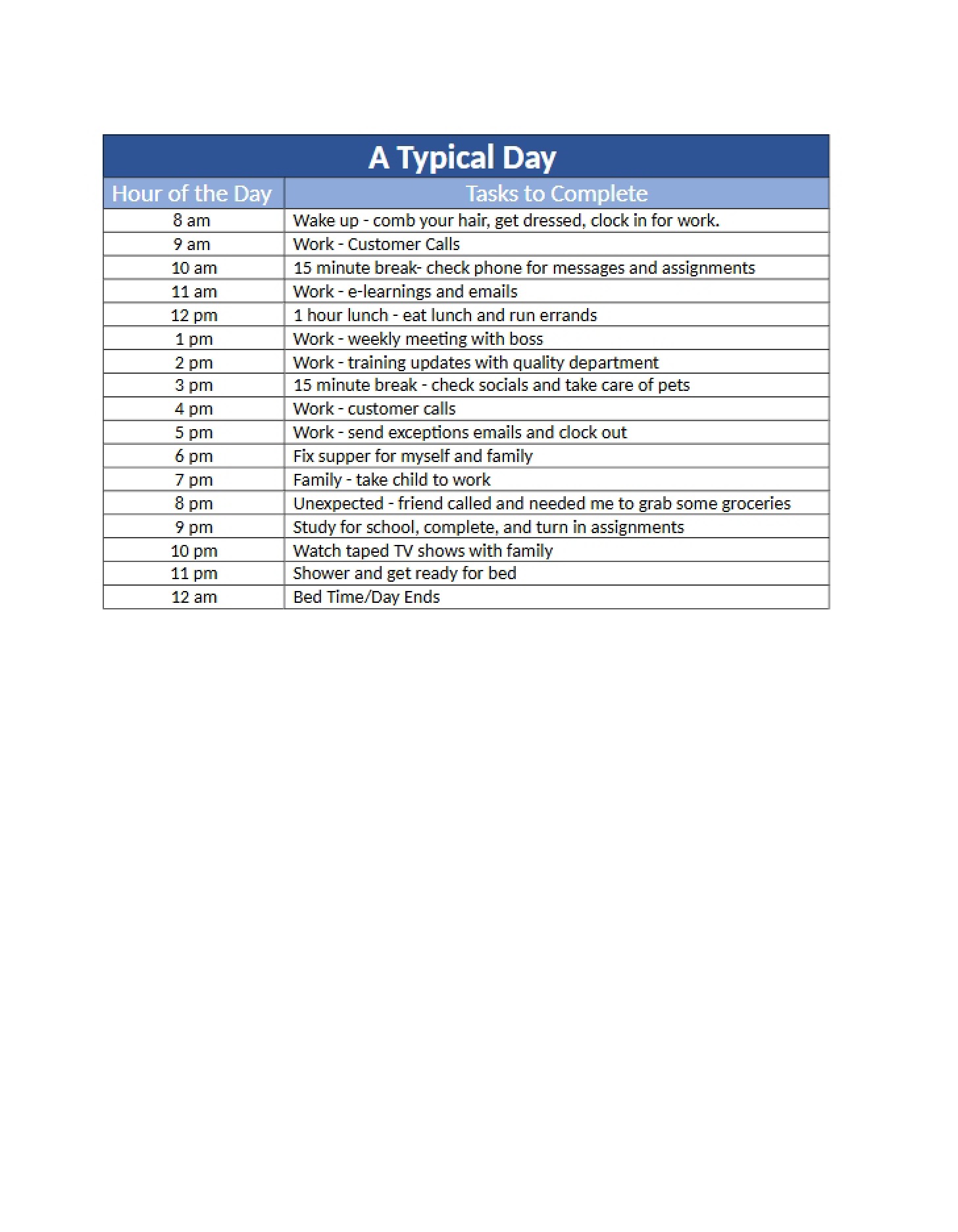 Assignment Schedule