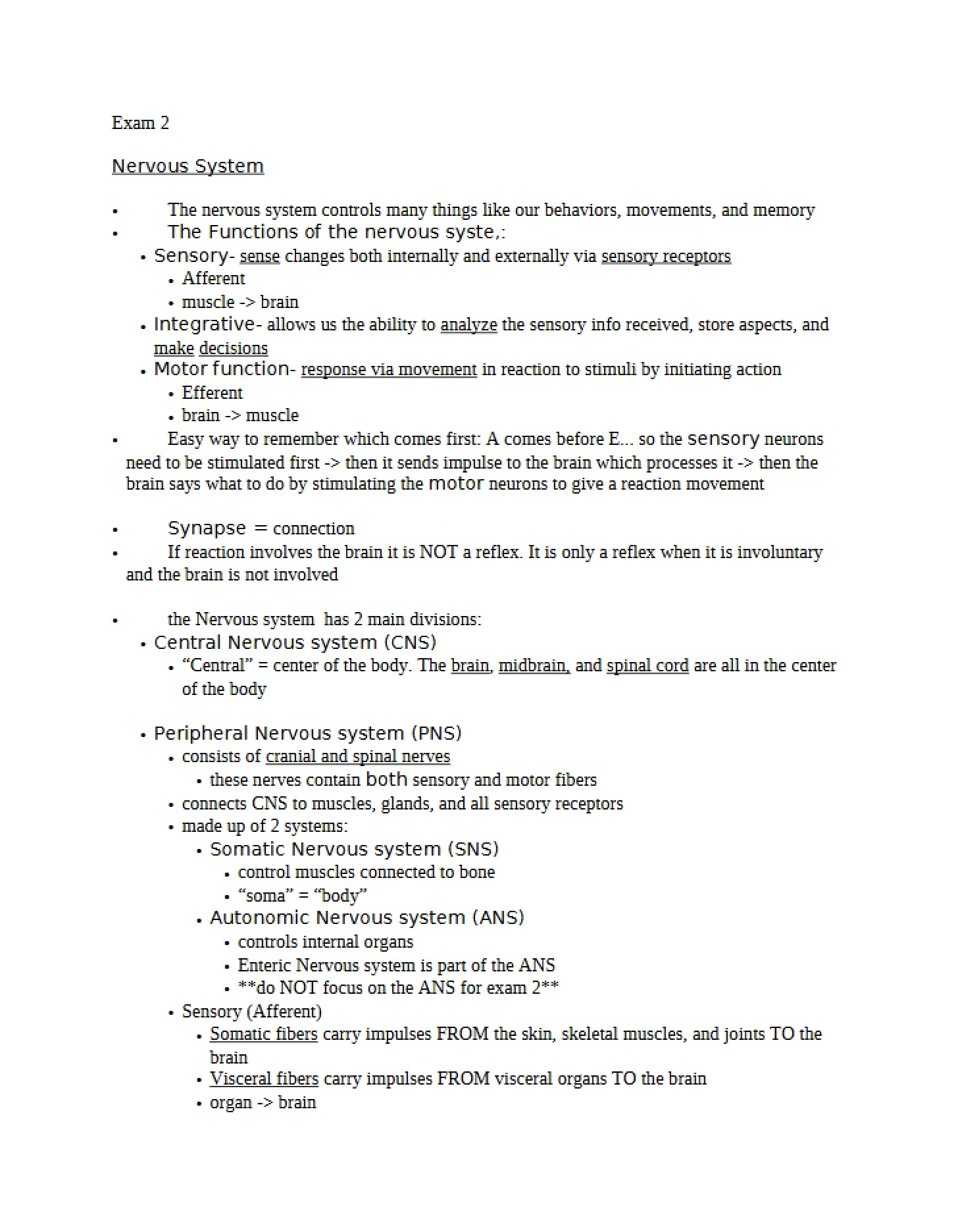 Nervous System Exam 2