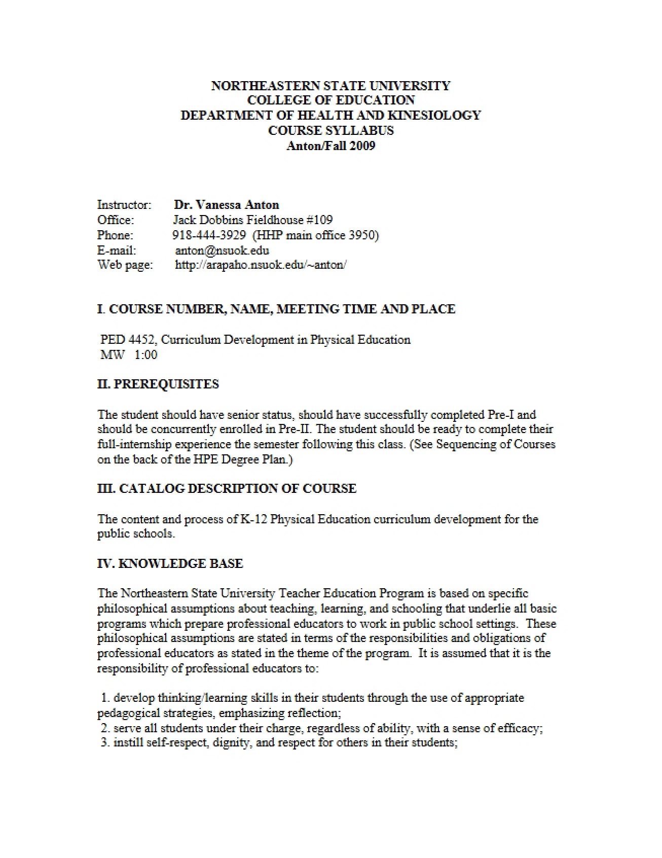 PE Curriculum Development Syllabus