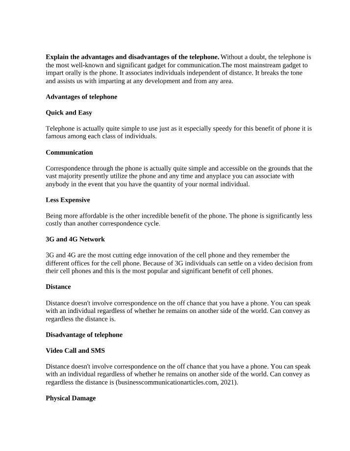 Telephone - Advantages and Disadvantages