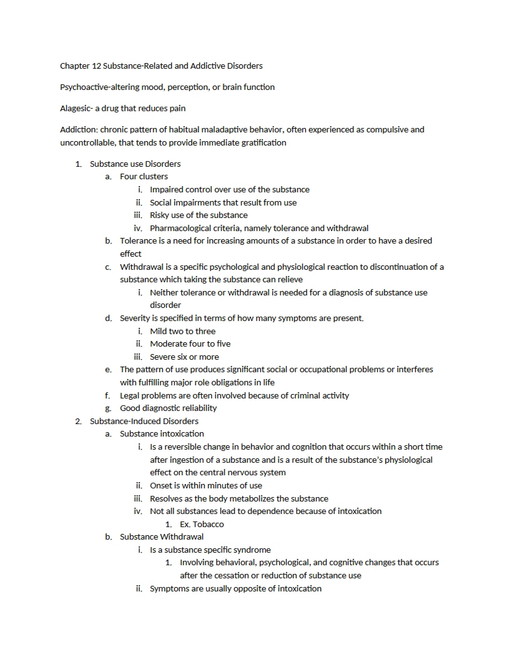 Addiction and Substance Disorders (Ch. 12)