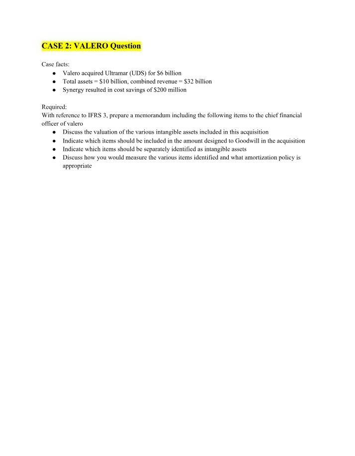 Valero Case - RSM321 Question and Answer