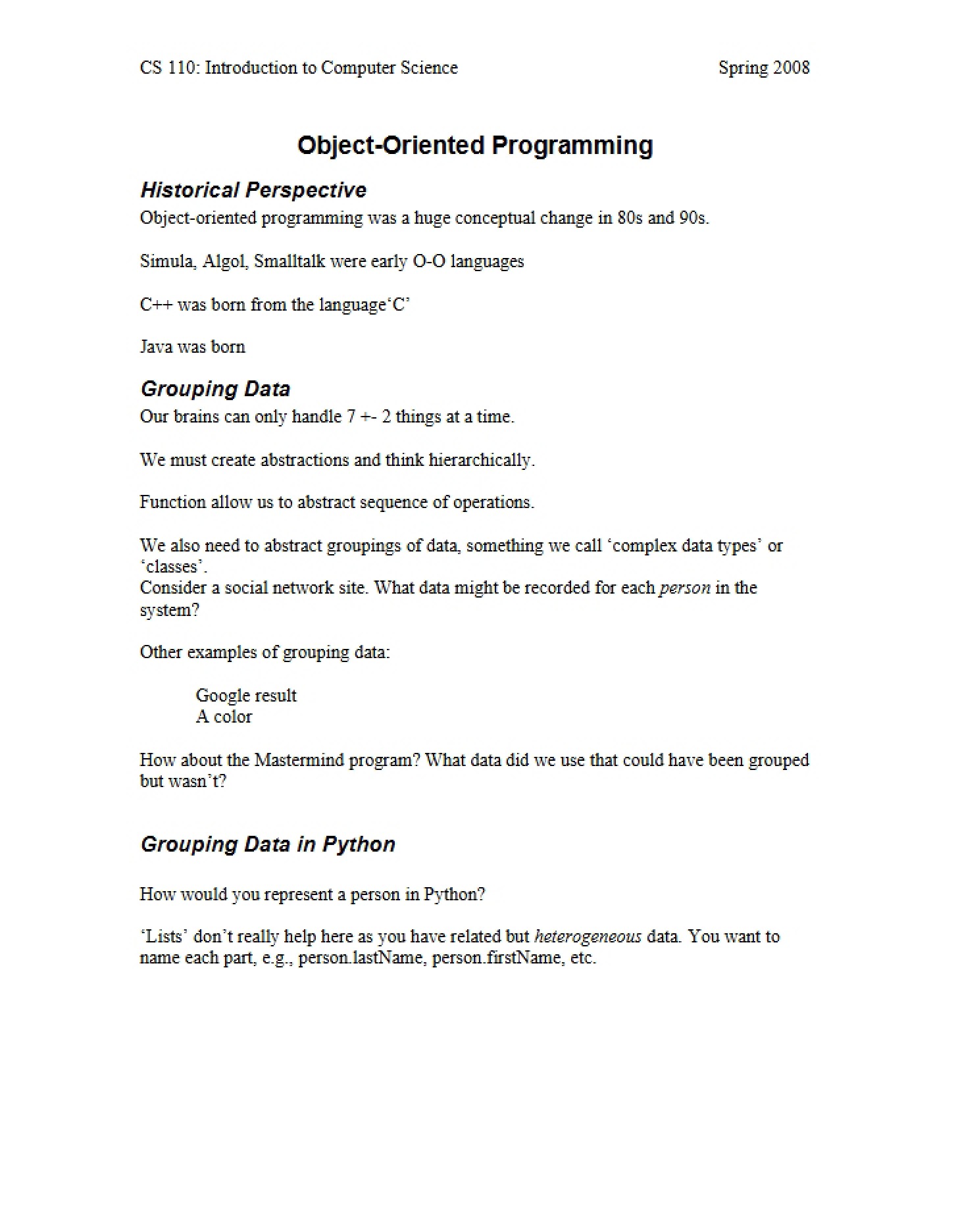 Programming Object-Oriented - Introduction To Computer Science I