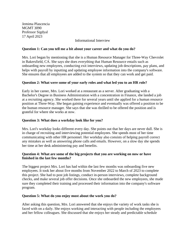 Report on Informational Interview
