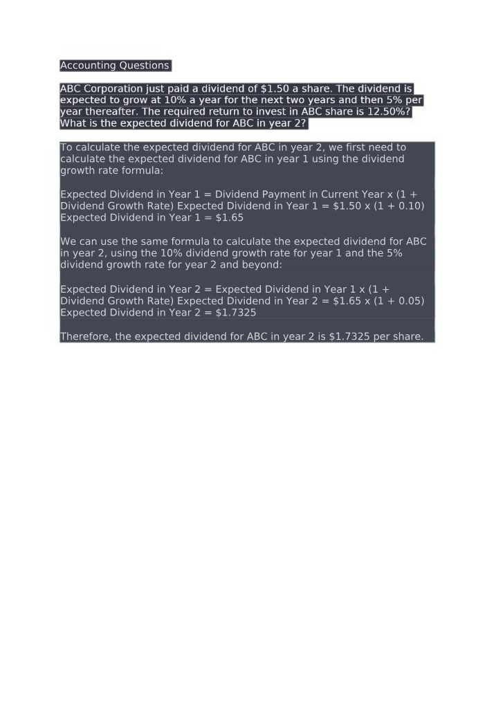 ABC Corporation - Year 2 Expected Dividend Calculation