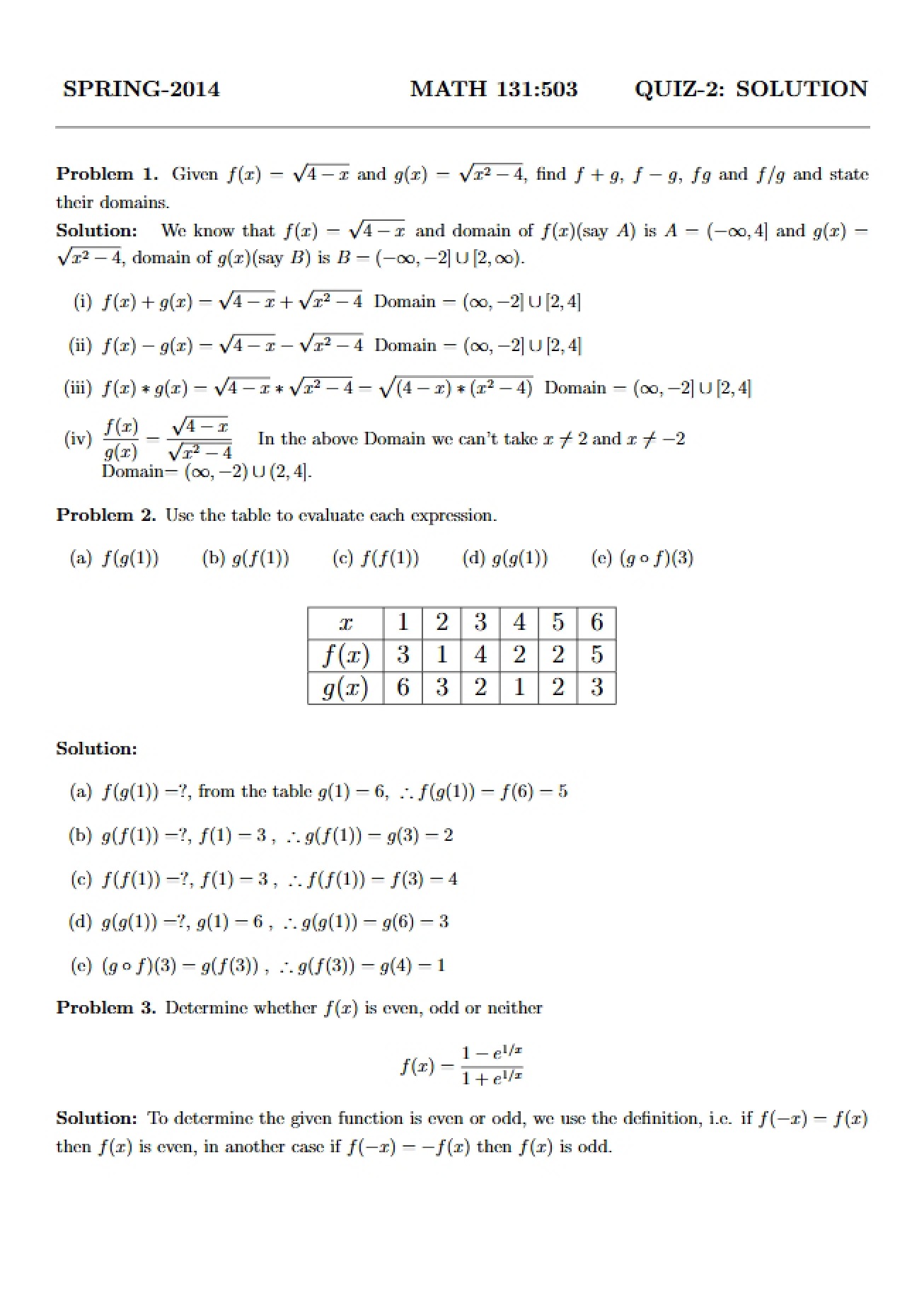 Solution to Quiz 2