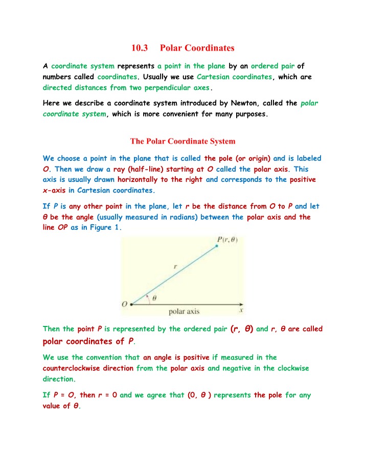 Lecture Notes - Polar Coordinates and Curves