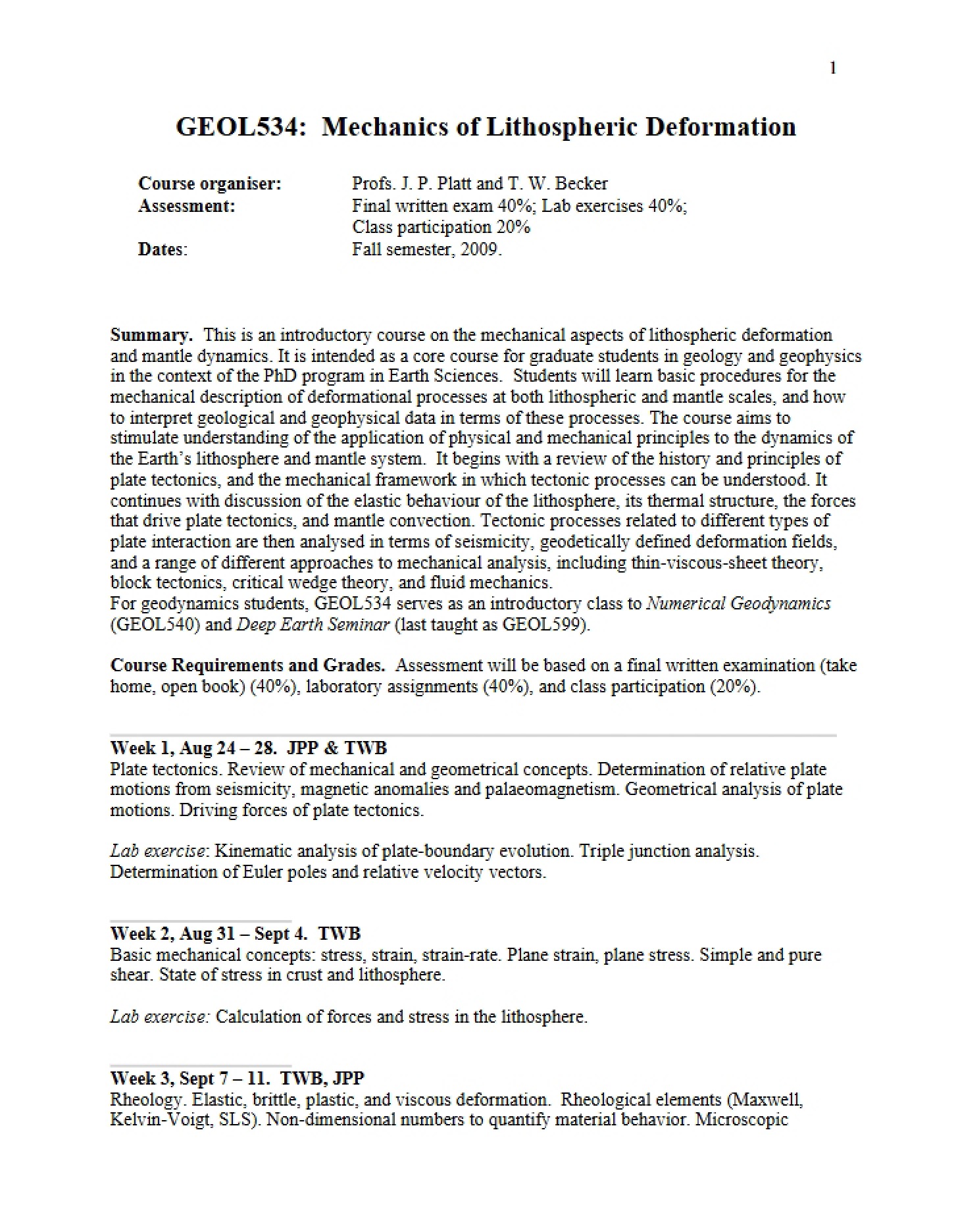 Outline for Geology 534