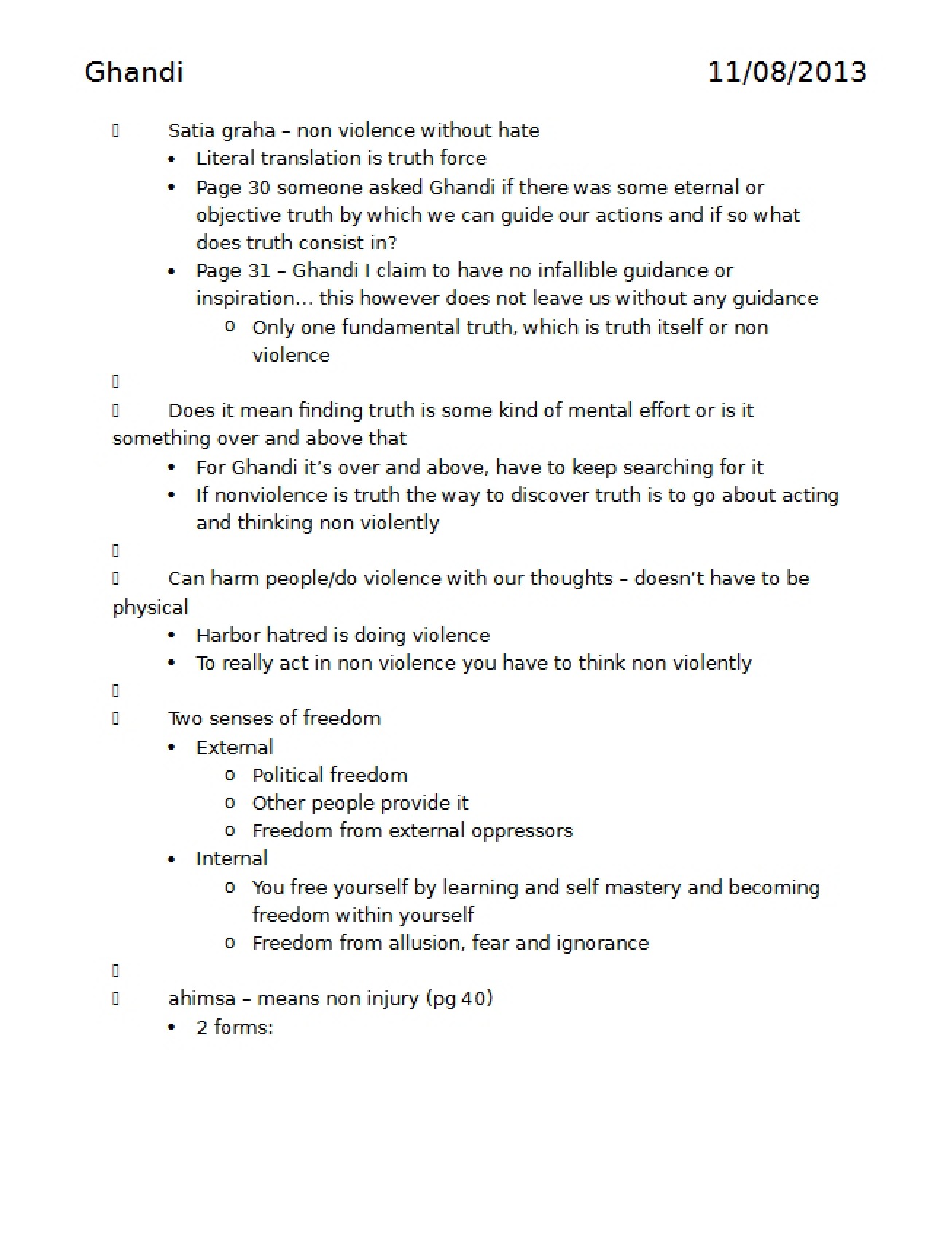Gandhi Notes for Philosophy