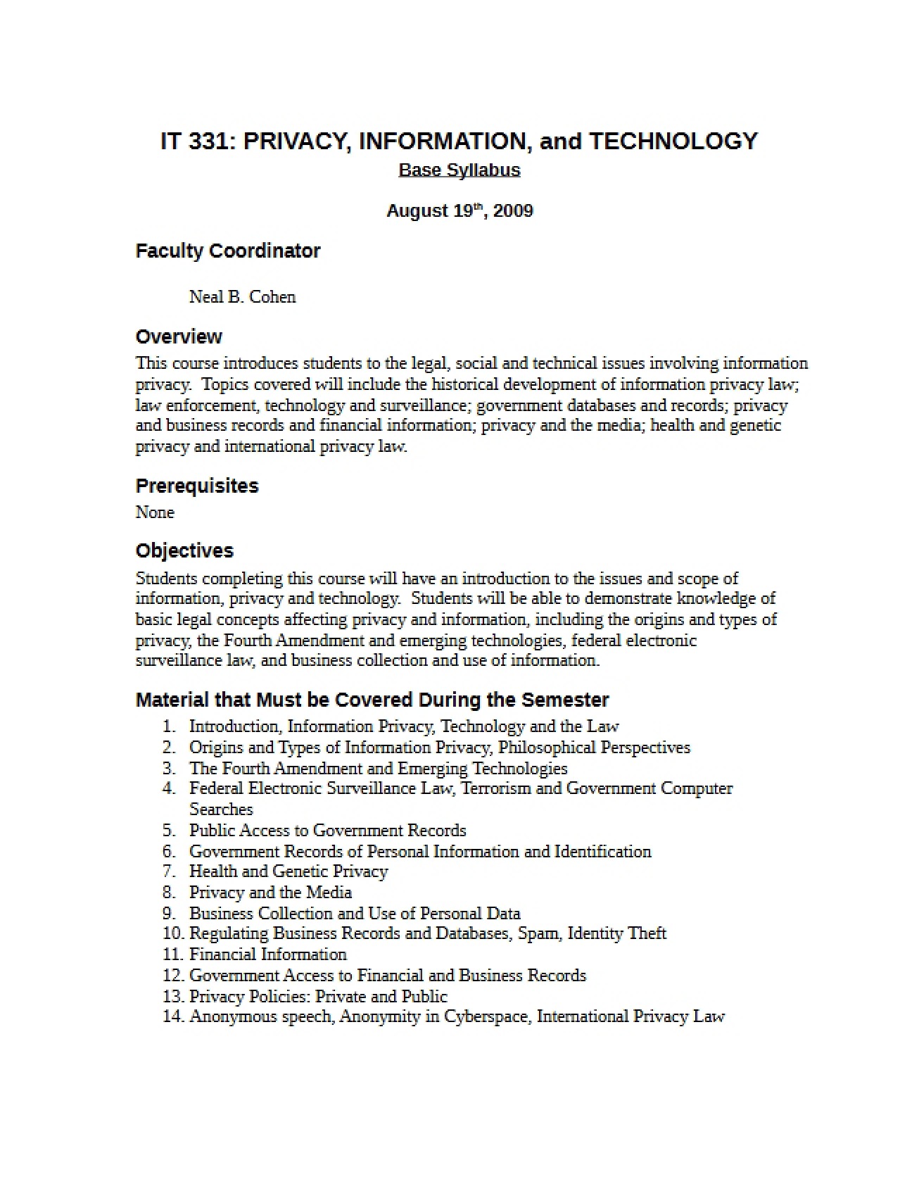 Privacy and IT Syllabus