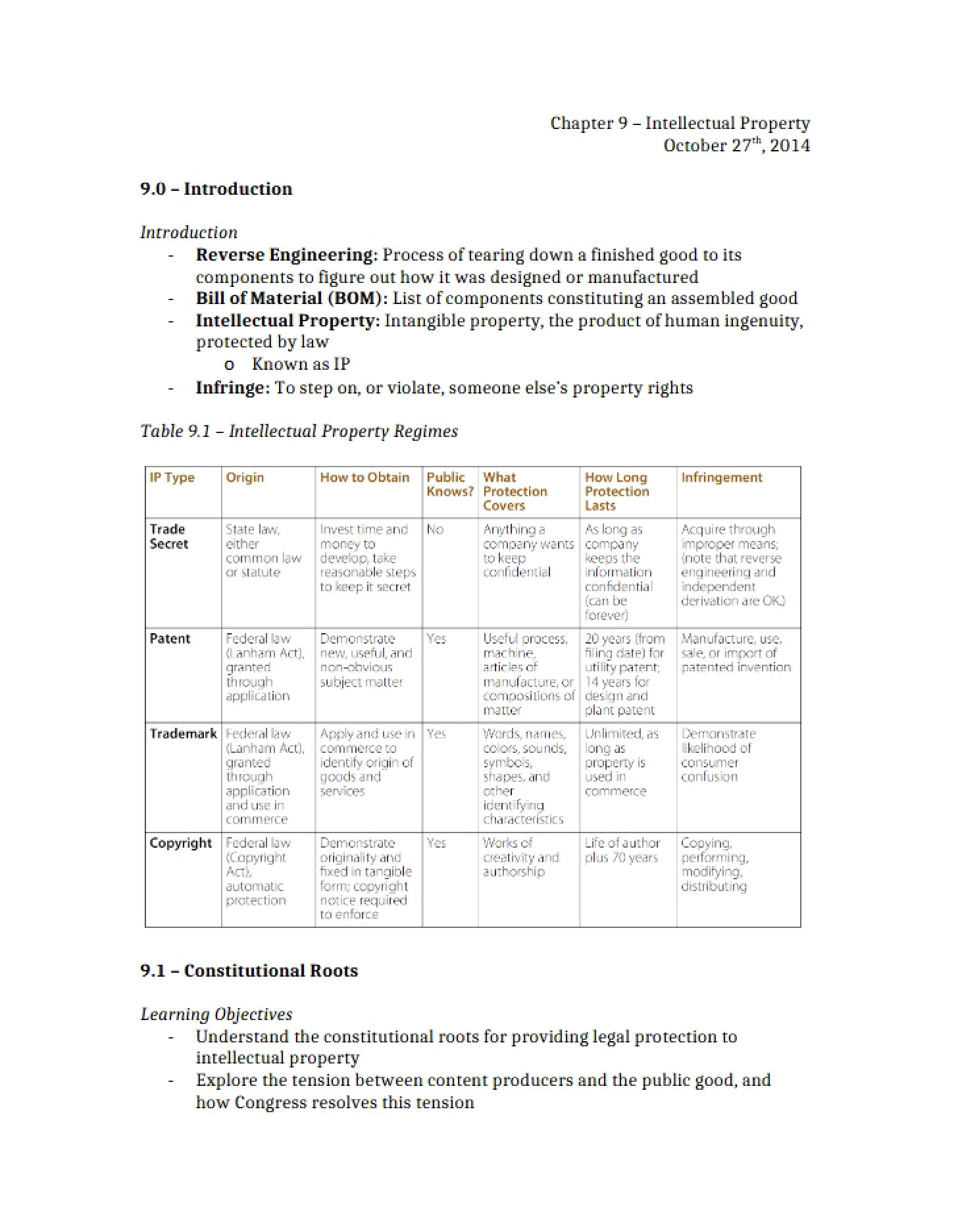 Protection of IP (Chapter 9)