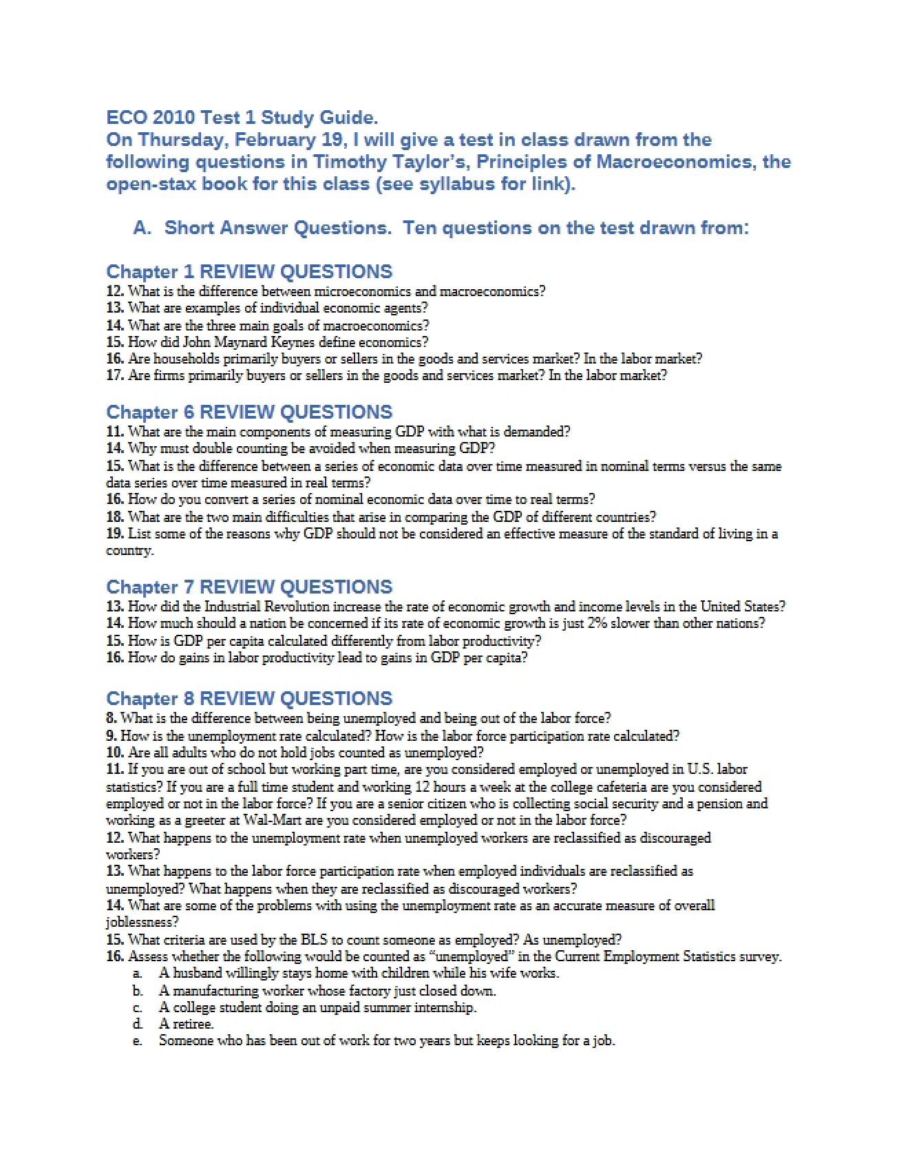 Test 1 Macroeconomics Guide