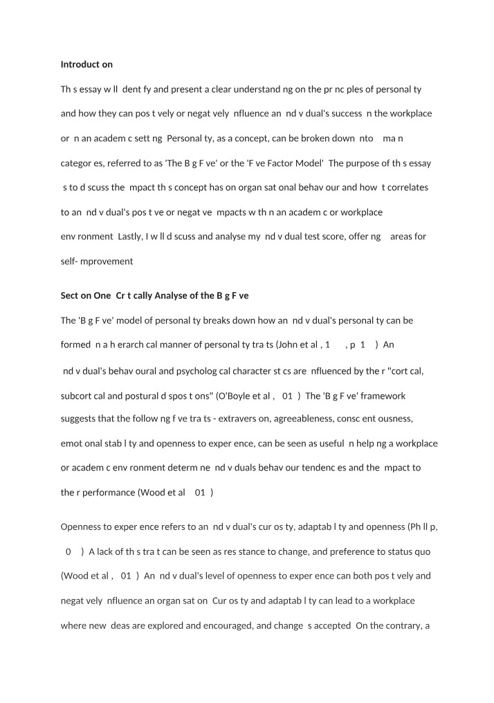 Personality in Workplace and Academic Environments