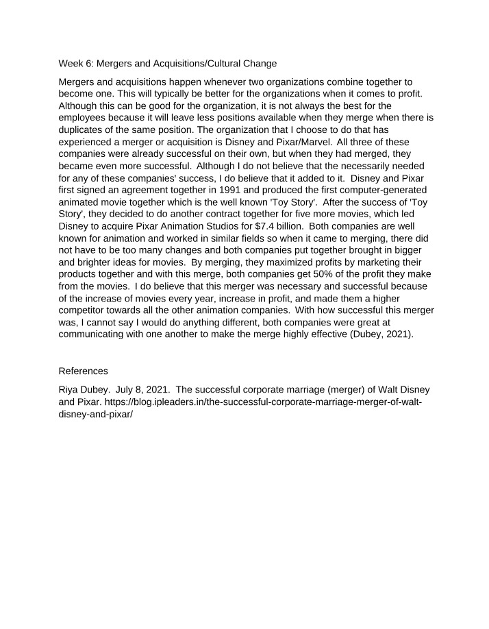 Week 6 Notes - Cultural Change in Mergers and Acquisitions