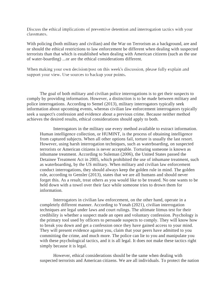Preventive Detention and Interrogation Tactics - Ethical Implications