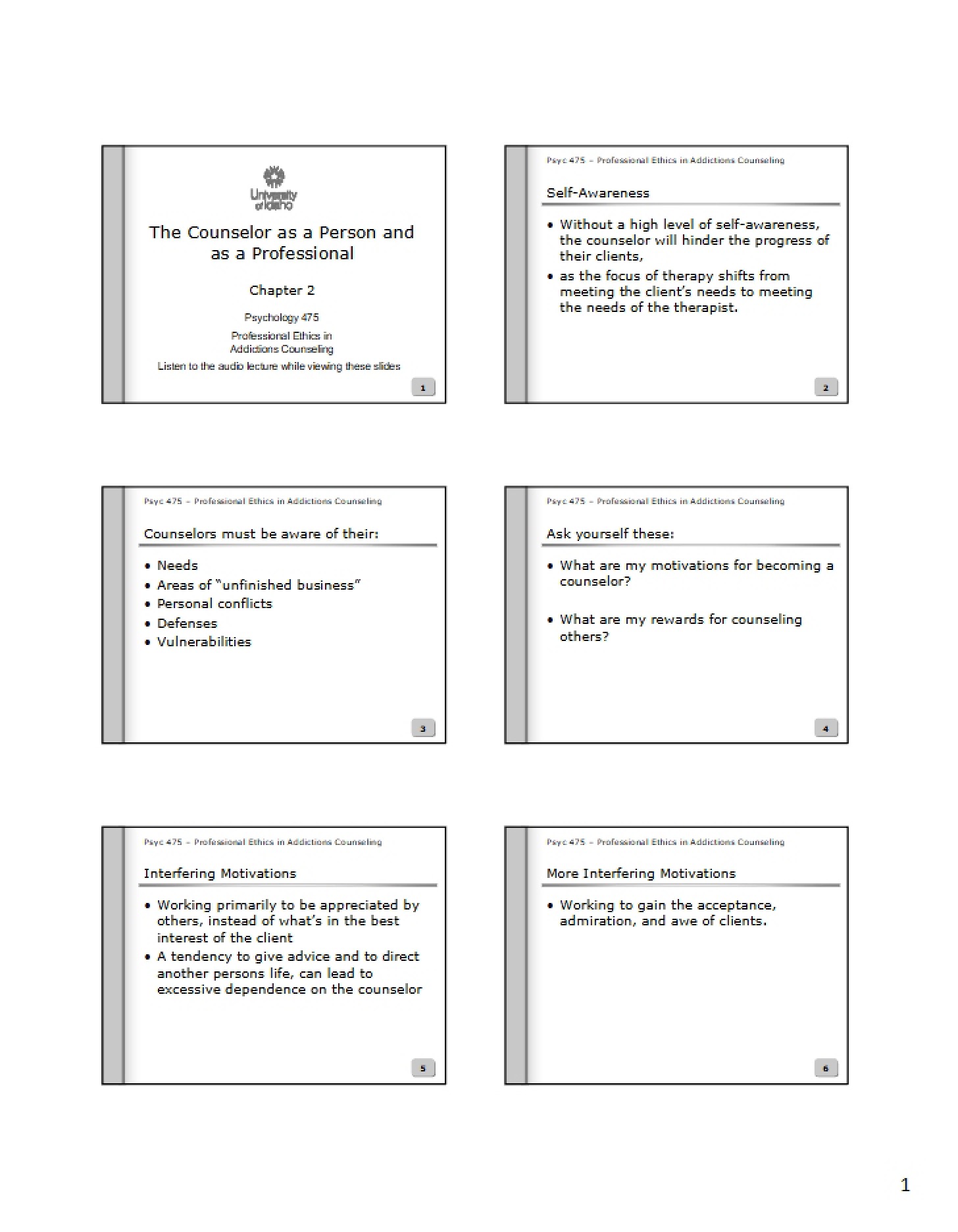 Professional and Personal Counselor Roles