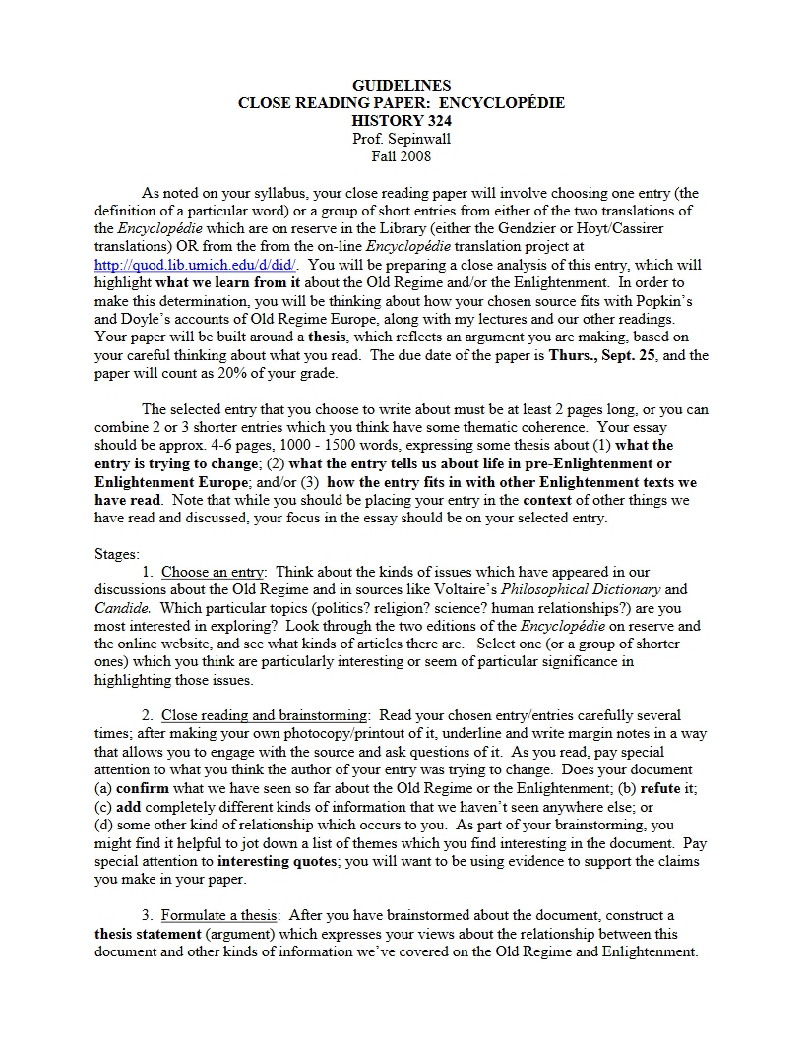 Guidelines for Assignment