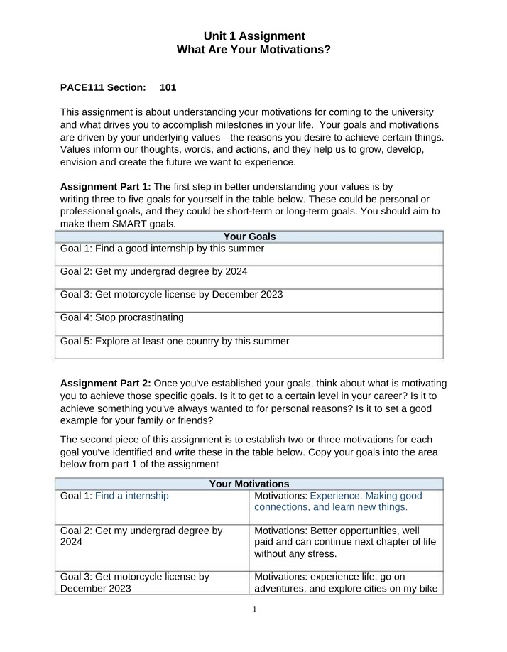 Assignment for Unit 1
