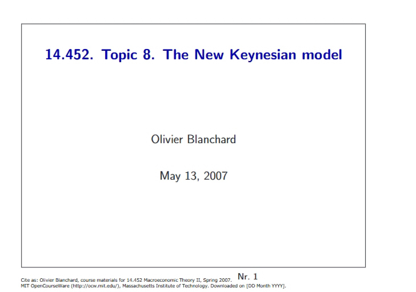 New Keynesian Framework