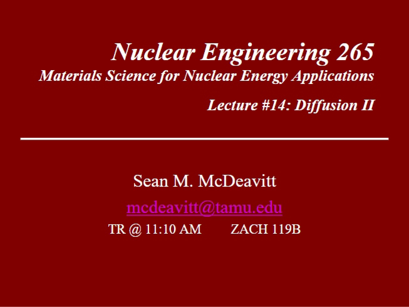 Lecture 14 Diffusion II (October 23, 2014)