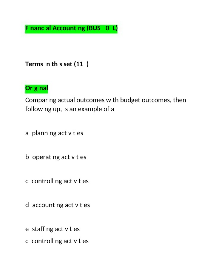 Financial Accounting Terms - Planning, Budgeting, and Tax (BUS 302L)