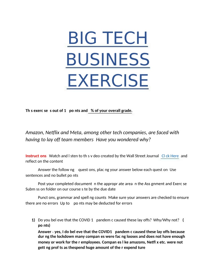 Business Exercise for Big Tech