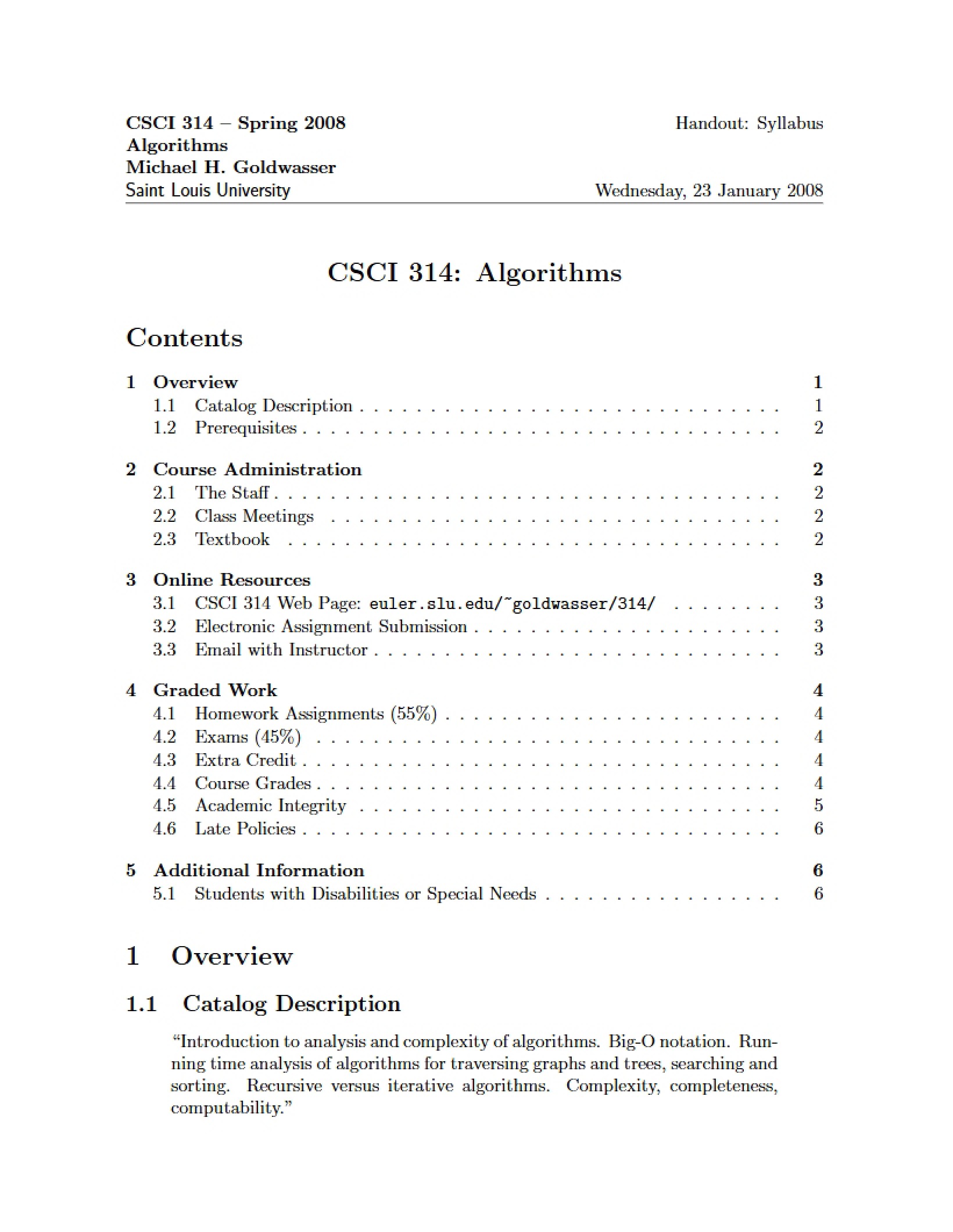Algorithms Course Info
