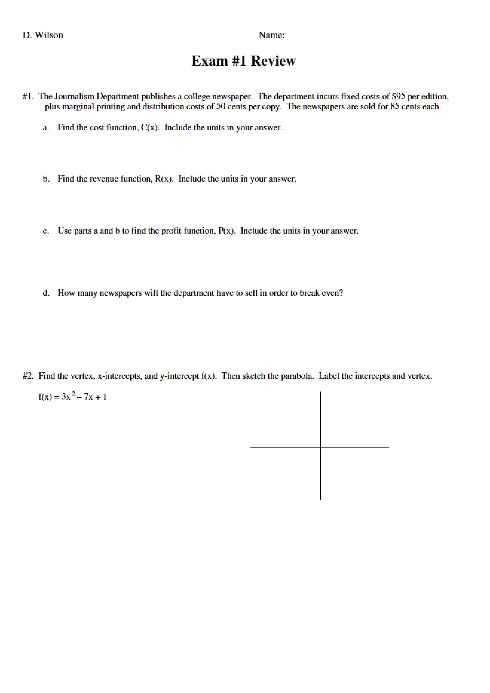 Review for Exam One