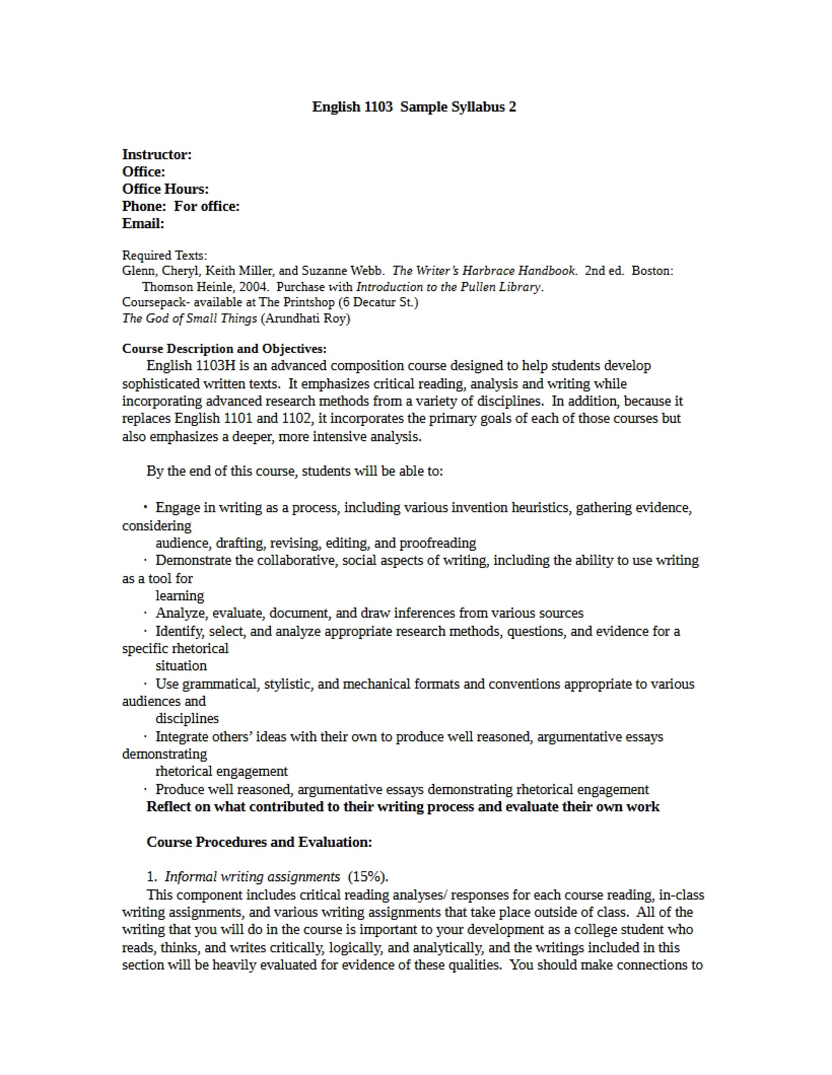 Honors Advanced Composition Section B