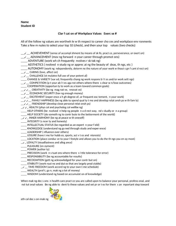 Workplace Values Clarification Exercise 2