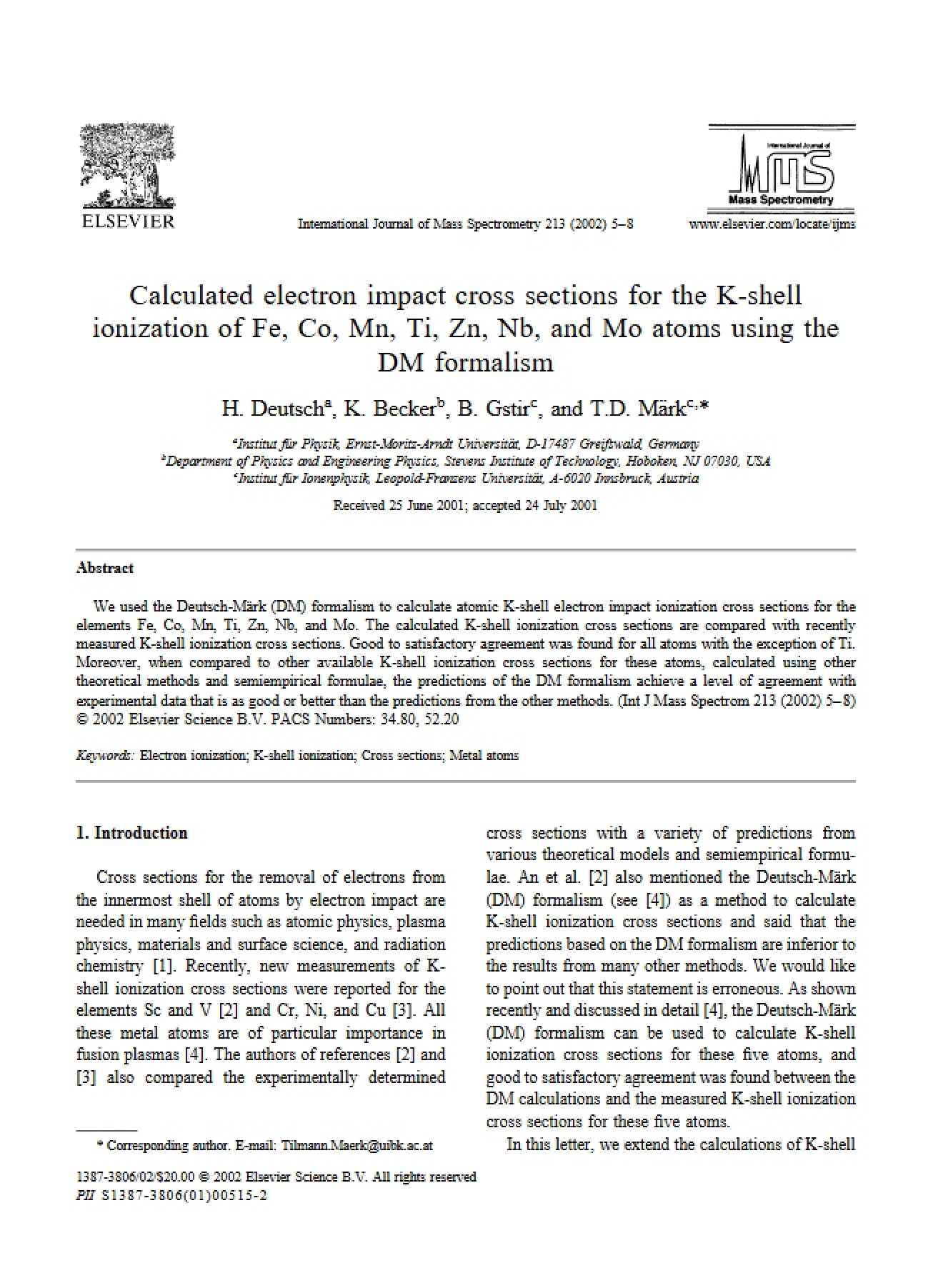 DM Formalism K-Shell Ionization Cross Sections
