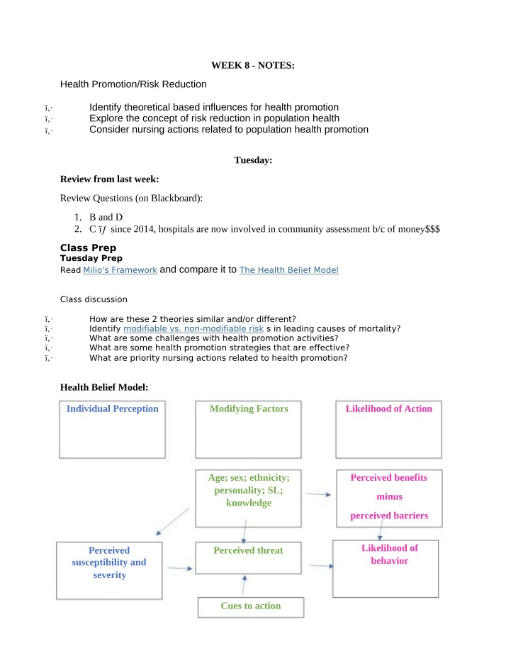 Risk Reduction and Health Promotion