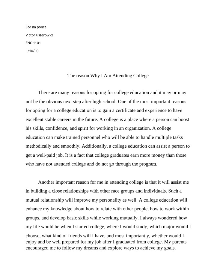 Why I Am Attending College